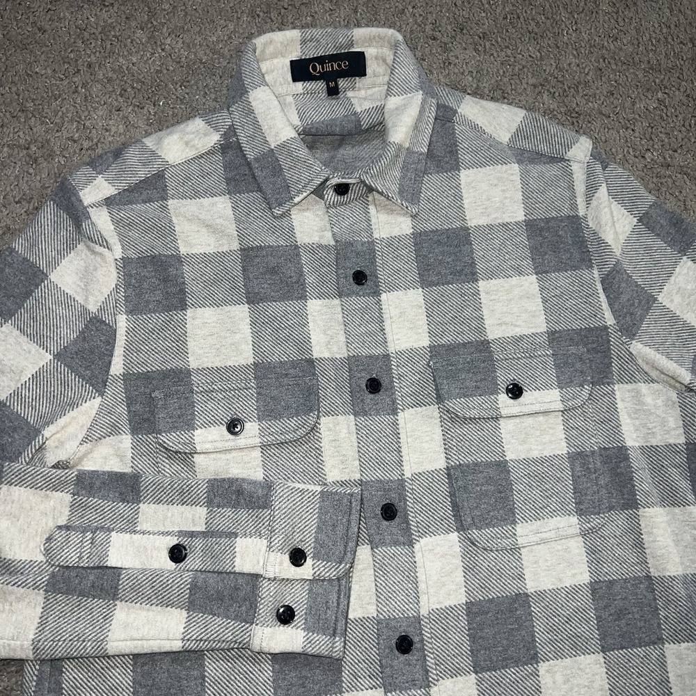 Quince Stretch Sweater Fleece Shirt Mens M Plaid Soft Comfy Flannel